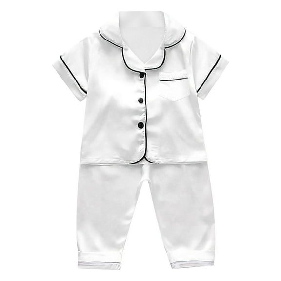 XXWXYD Toddler Boys Girls Pajamas Set Satin 𝖲ilky Sleepwear Button Down Short Sleeve with Long Pants Nightwear 𝖯JS for Baby Kids Soft Cozy 𝖫oungewear Outfit