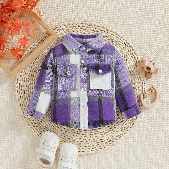 XXWXYD Toddler Boys Girls Plaid Flannel Shacket Long Sleeve Button Down Lapel Cowboy Shirt Jacket Outerwear for Kids Baby Windproof Casual Top