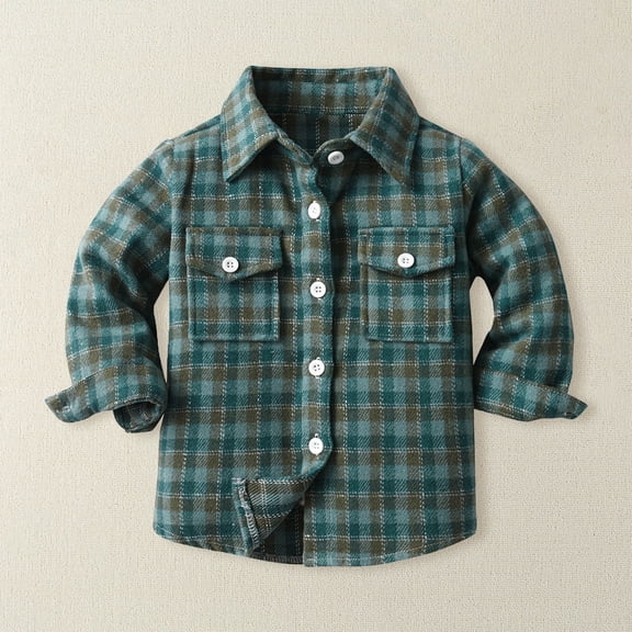 XXWXYD Toddler Boys Girls Plaid Shirt Jacket, Lapel Button Down Long Sleeve Tops Outwear, Flannel Casual Shacket Coat