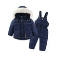 thumbnail image 1 of XXWXYD Toddler Boys Girls Snowsuit Set, Hooded Down Jacket & Ski Bib Pants, Baby Winter Jumpsuit Coat Kids Outwear 12M-5T, Windproof Insulated 2 Piece, 1 of 8