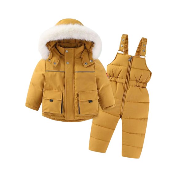XXWXYD Toddler Boys Girls Snowsuit Set, Hooded Down Jacket & Ski Bib Pants, Baby Winter Jumpsuit Coat Kids Outwear 12M-5T, Windproof Insulated 2 Piece