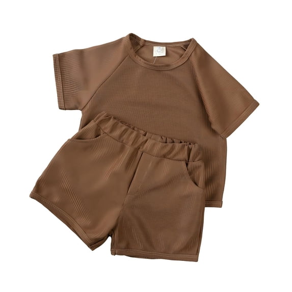 XXWXYD Toddler Boys Girls Summer Shorts Outfits 2Pcs Short Sleeve Shirt Shorts Outfit Home Outdoor Wear Solid Color Toddler Playwear Comfy Everyday Casual Outfits