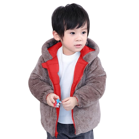 XXWXYD Toddler Boys Girls Winter Coat, B𝖾ar Ears Hooded Two-Wear Thicken Jacket, Windproof Zipper Warm Fleece Outerwear, Cute Pockets Soft Cozy Reversible