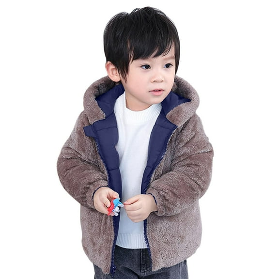 XXWXYD Toddler Boys Girls Winter Coat, B𝖾ar Ears Hooded Two-Wear Thicken Jacket, Windproof Zipper Warm Fleece Outerwear, Cute Pockets Soft Cozy Reversible