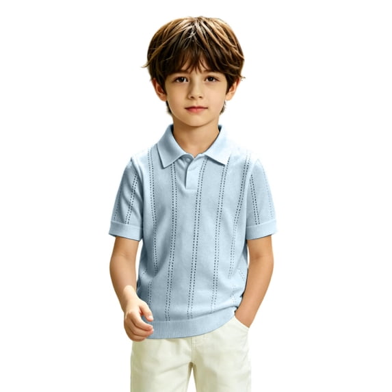 XXWXYD Toddler Boys Hollow Knit Shirt Short Sleeve Collared Breathable Summer Tee Kids Soft Lightweight Basic Casual Top Toddler Girls Ribbed Knit Button up Collared Neck T Shirts