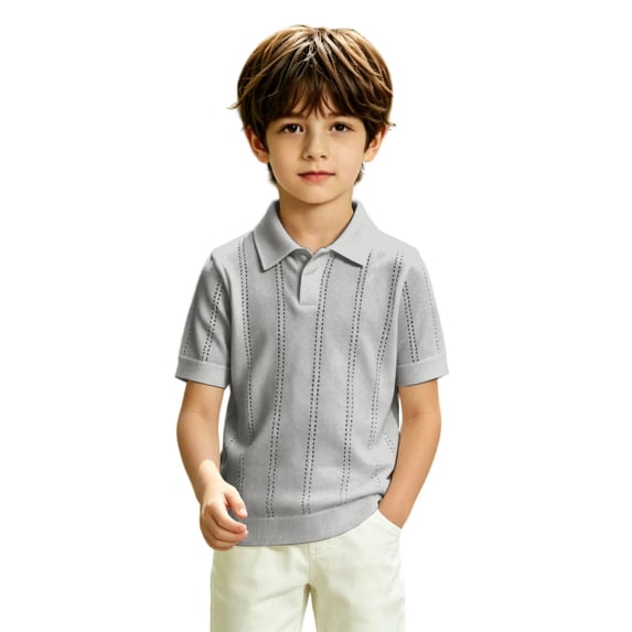 XXWXYD Toddler Boys Hollow Knit Shirt Short Sleeve Collared Breathable Summer Tee Kids Soft Lightweight Basic Casual Top Toddler Girls Ribbed Knit Button up Collared Neck T Shirts