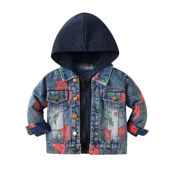 XXWXYD Toddler Boys Hooded Denim Jacket Ripped Jean Long Sleeve Button Down Spring Fall Casual Distressed Cowboy Outerwear