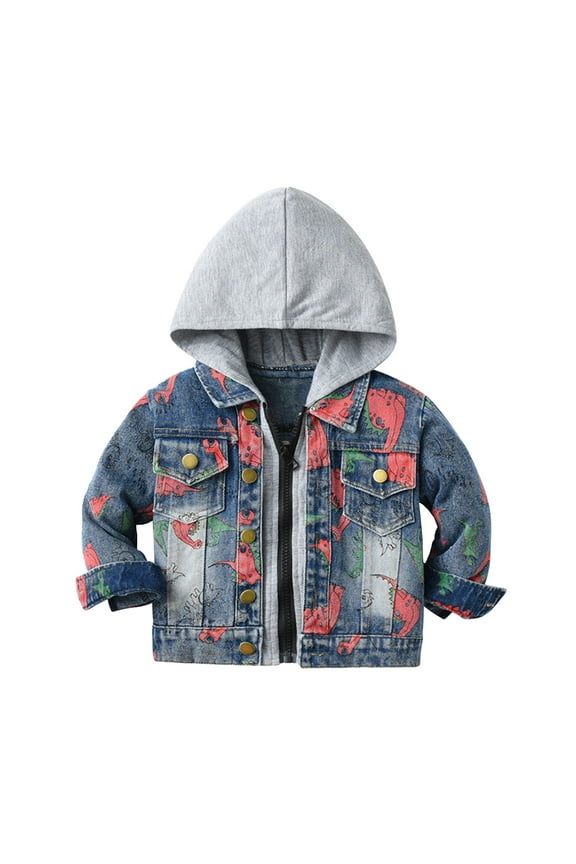 Toddler Boys Hooded Denim Jacket Ripped Jean Long Sleeve Button Down Spring Fall Casual Distressed Cowboy Outerwear