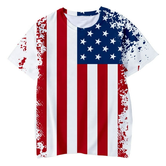 XXWXYD Toddler Boys Patriotic 4th of July Tshirt 3D American Flag Print Boys Toddler Top Breathable Cotton Casual Independence Day Outfit (4-5 Years,Red)