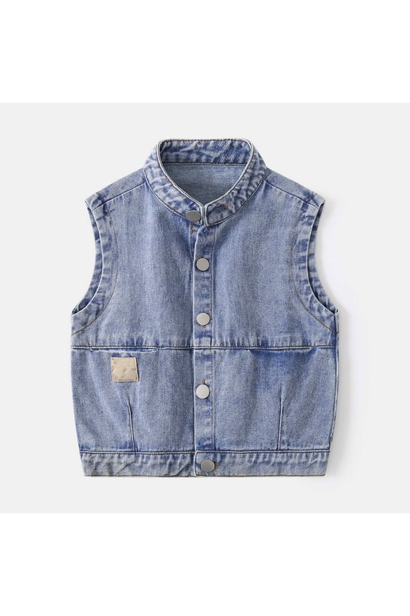 Toddler Boys Ripped Denim Vest Sleeveless Button Down Casual Loose Jacket Coats for Little Boys Outerwear