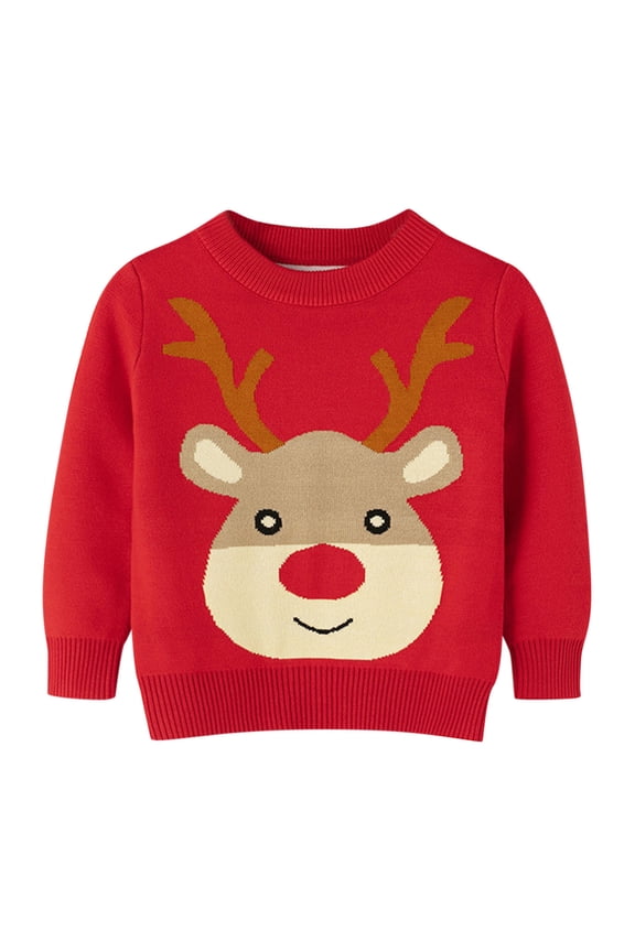 Toddler Deer Print Christmas Sweater Boys Girls Knitted Cardigan Warm Long Sleeve Winter HolidayGift Cozy Xmas Clothing