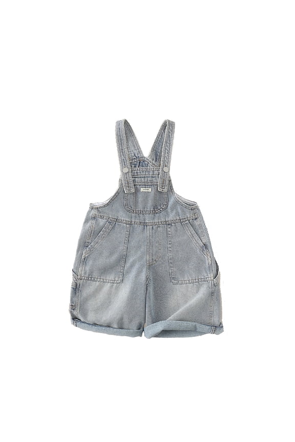 Toddler Denim Rompe𝗋 Shorts Kids Retro Adjusted Straps Rolled Hem Jean Overall Short Pants Trendy Bi𝖻 Pockets Girls Jean Shortalls for Back-to-School