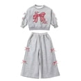 thumbnail image 1 of XXWXYD Toddler Girl Clothes 2 Piece Outfit Bow Long Sleeve Crewneck Pullover Top Wide Leg Pants Kids Cute Loose Clothing Set, 1 of 7