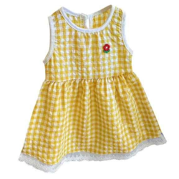 XXWXYD Toddler Girl Plaid Floral Summer Dress Sleeveless Crew Neck Casual Cotton Dress Soft Comfortable Playwear Two-Tone Pattern Design