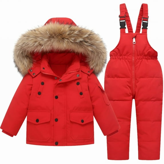 XXWXYD Toddler Girl Snowsuit 2 Piece Set, Hooded Down Jacket Winter Coat + Windproof Snow Bib Pants, Skiing Suit for Kids 1-6 Years, Warm Insulated Outwear Set
