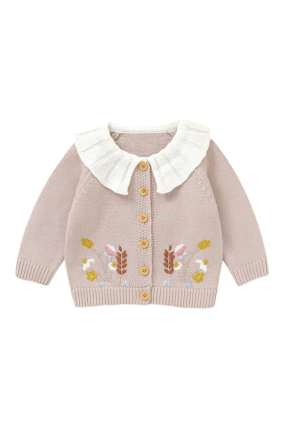 Toddler Girl Sweater Cardigan Rooster Embroidery Doll Collar Long Sleeve Button Down Tops Fall Winter Cute Clothes Girls School Cardigan Unifor𝗆