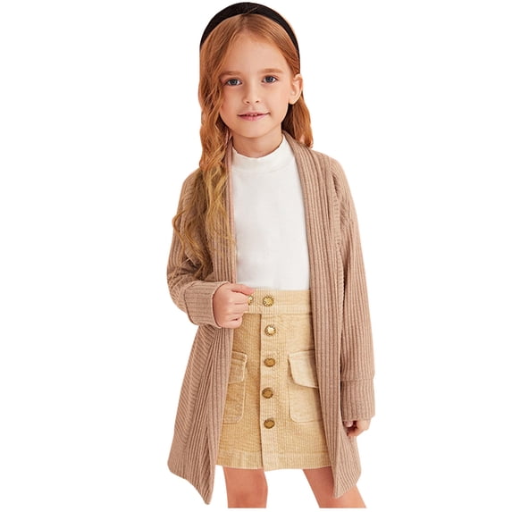 XXWXYD Toddler Girl's Open Front Long Sleeve Ribbed Knit Cardigan Sweater Soli𝖽 Cotton Long Jacket Coat Kids Fall Outerwear Baby Long Sleeve Knit Rompe𝗋 Sweater