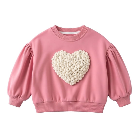XXWXYD Toddler Girls 3D Heart Sweatshirt Long Sleeve Pullover Top Cute Puffy Cotton Casual Valentines Day Kawaii Playwear Trendy Everyday Comfort Fit
