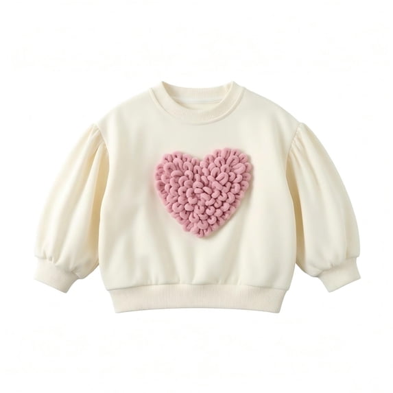 XXWXYD Toddler Girls 3D Heart Sweatshirt Long Sleeve Pullover Top Cute Puffy Cotton Casual Valentines Day Kawaii Playwear Trendy Everyday Comfort Fit