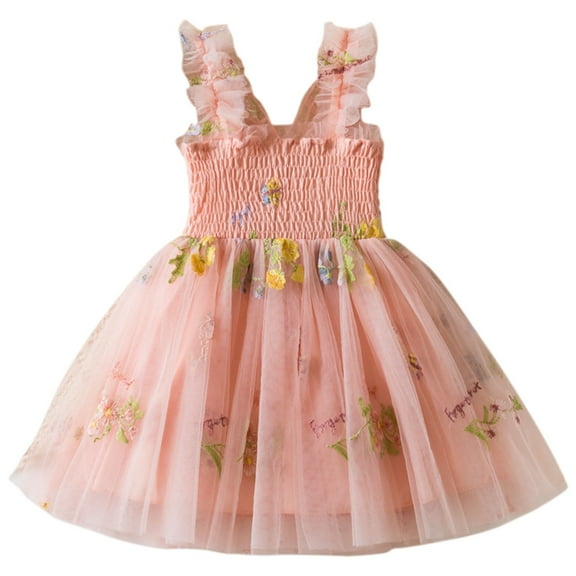 XXWXYD Toddler Girls Birthday Party Dress Sleeveless Tulle Princess Floral Embroidery Formal Photo Shoot Attire Adjustable Straps Soft Fabric Holiday Celebration
