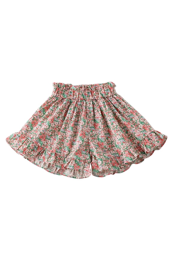 Toddler Girls Bloomer Shorts Soft Cotton Floral Print Summer Pants Elastic Waist Everyday Comfort Play Shorts for Baby Age 1-7 Years
