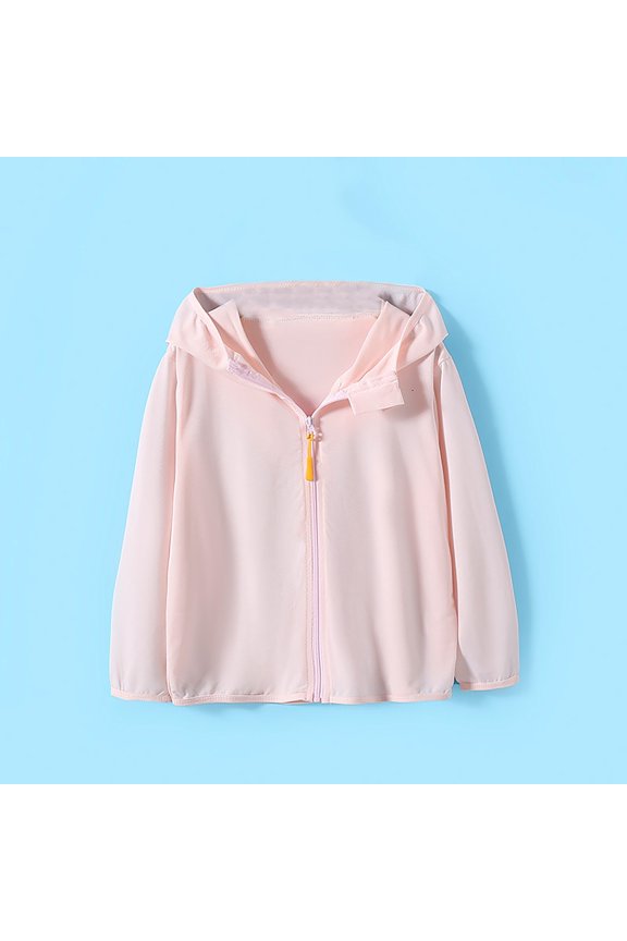 Toddler Girls Boys Hooded Zip Up Jacket Solid Color Ice Sun Protective Clothing Lightweight Outerwear Summer