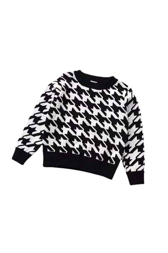 Toddler Girls Boys Houndstooth Sweater Long Sleeve Knitted Pullover Kids Autumn Winter Casual Crewneck Sweater Children’S Long Sleeve Sweater Outfit