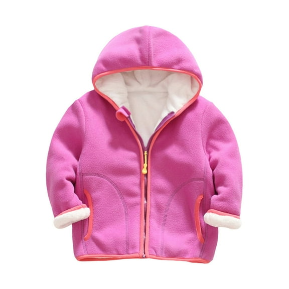 XXWXYD Toddler Girls Boys Solid Color Plush Hooded Coat, Thick Winter Thermal Jacket with Zipper Closure for Toddler Girls Boys 1-7 Years