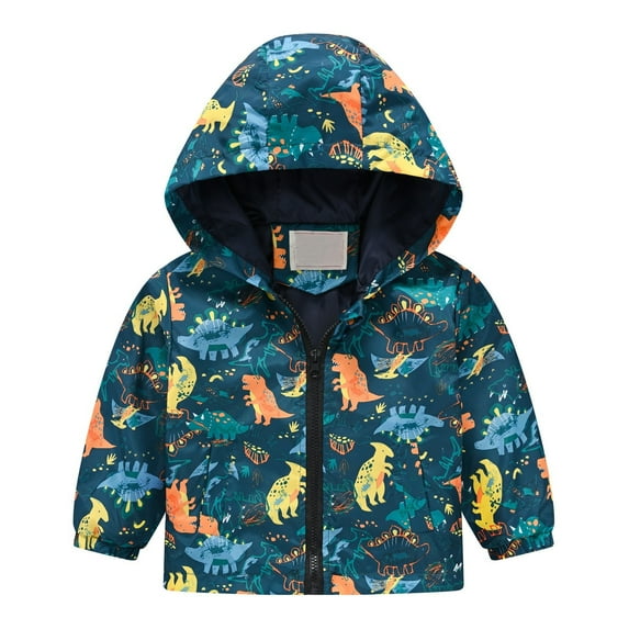 XXWXYD Toddler Girls Dinosaur Hooded Rain Jacket Zip Up Windbreaker Cotton Warm 𝖶aterproof for Fall Winter Outdoor Sport Playground Activities