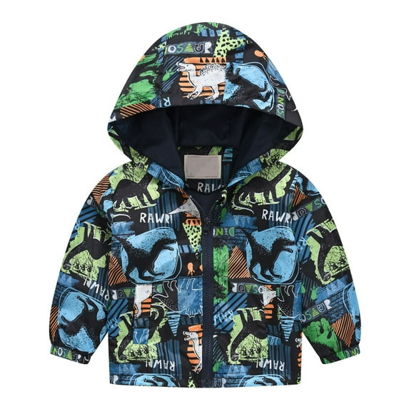 XXWXYD Toddler Girls Dinosaur Hooded Rain Jacket Zip Up Windbreaker Cotton Warm 𝖶aterproof for Fall Winter Outdoor Sport Playground Activities