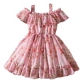 thumbnail image 1 of XXWXYD Toddler Girls Floral Chiffon Dress Off-Shoulder Ruffle Hem Tunic Casual Summer Outfit Breathable Twirl Dress with Elastic Neckline, 1 of 3