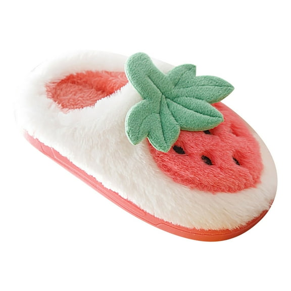XXWXYD Toddler Girls Fruit Slippers Carton Print Flock Soft Sole Warm Winter House Shoes Non-Slip Cute Home Wear Footwear