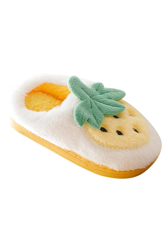 Toddler Girls Fruit Slippers Carton Print Flock Soft Sole Warm Winter House Shoes Non-Slip Cute Home Wear Footwear