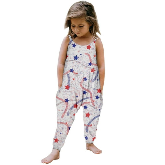 XXWXYD Toddler Girls Independence Day Patriotic Romper American Flag Jumpsuit with Spaghetti Straps Stars Design Summer Adjustable Comfortable Holiday Outfit Playwear
