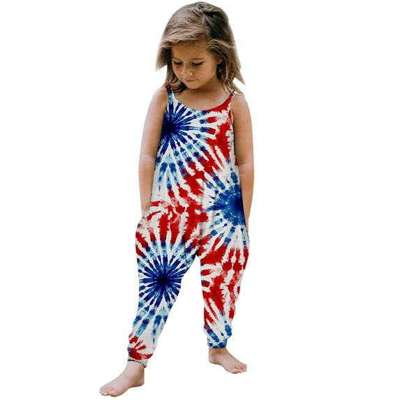 XXWXYD Toddler Girls Independence Day Patriotic Romper American Flag Jumpsuit with Spaghetti Straps Stars Design Summer Adjustable Comfortable Holiday Outfit Playwear