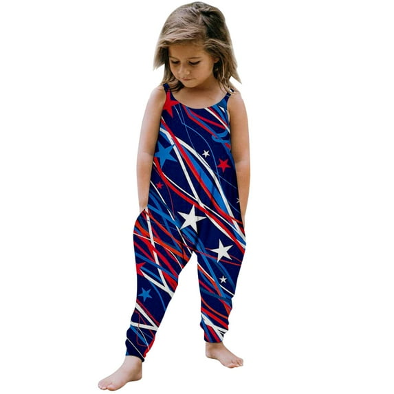 XXWXYD Toddler Girls Independence Day Patriotic Romper American Flag Jumpsuit with Spaghetti Straps Stars Design Summer Adjustable Comfortable Holiday Outfit Playwear