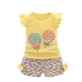 thumbnail image 1 of XXWXYD Toddler Girls Lollipop Floral 2-Piece Summer Outfit Short Sleeve T-Shirt & Elastic Waist Shorts Casual Cotton Play Clothes Set, 1 of 8