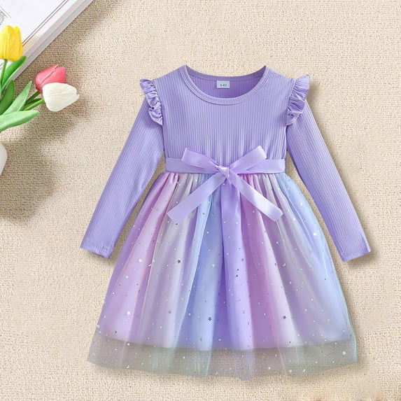 XXWXYD Toddler Girls Long Sleeve Tulle Ruffl𝖾 Dresses for Fall Winter, Fashion Casual Baby Dresses with Warm Ru𝖿fles, Perfect for Everyday and Special