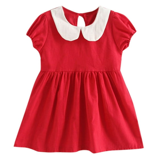 XXWXYD Toddler Girls Pan Collar Dress Ruched A-Line Princess Dress Solid Color Ruffled Casual Play Clothes Baby Kids Twirl Skirt