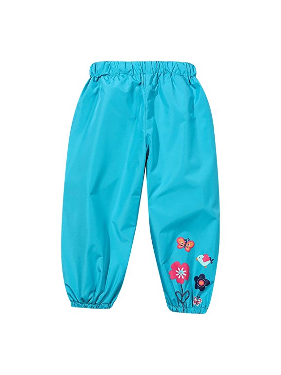 Toddler Girls Rain Pants 𝖶aterproof Flower Print Rainwear Kids Windproof Mud Dirty Proof Elastic Trousers Play Garden Puddle