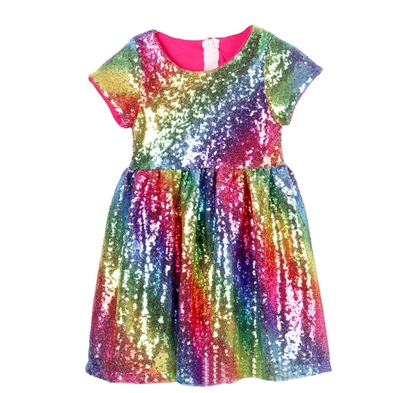 XXWXYD Toddler Girls Sequins Dress Short Sleeve High Waist Swing Par𝗍y Holiday Wedding Prom Dance Sparkly Festive Gown Glitter Pageant 1-8 Years