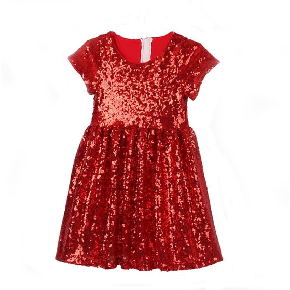 XXWXYD Toddler Girls Sequins Dress Short Sleeve High Waist Swing Par𝗍y Holiday Wedding Prom Dance Sparkly Festive Gown Glitter Pageant 1-8 Years