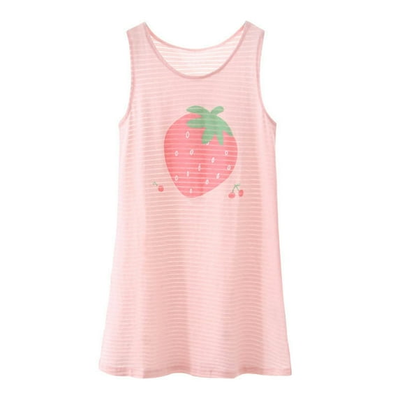 XXWXYD Toddler Girls Sleeveless Strawberry Print Sundress 1-9 Years, Breathable Home Birthday Party Dress Casual Comfortable Lightweight for Summer Playtime Adorable Outfit