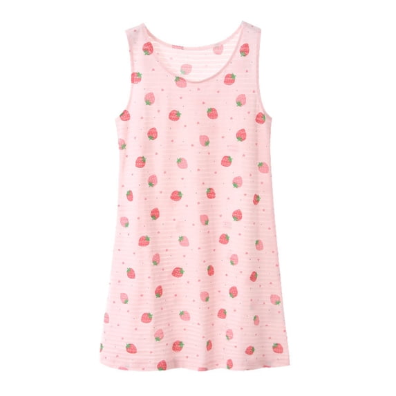 XXWXYD Toddler Girls Sleeveless Strawberry Print Sundress 1-9 Years, Breathable Home Birthday Party Dress Casual Comfortable Lightweight for Summer Playtime Adorable Outfit