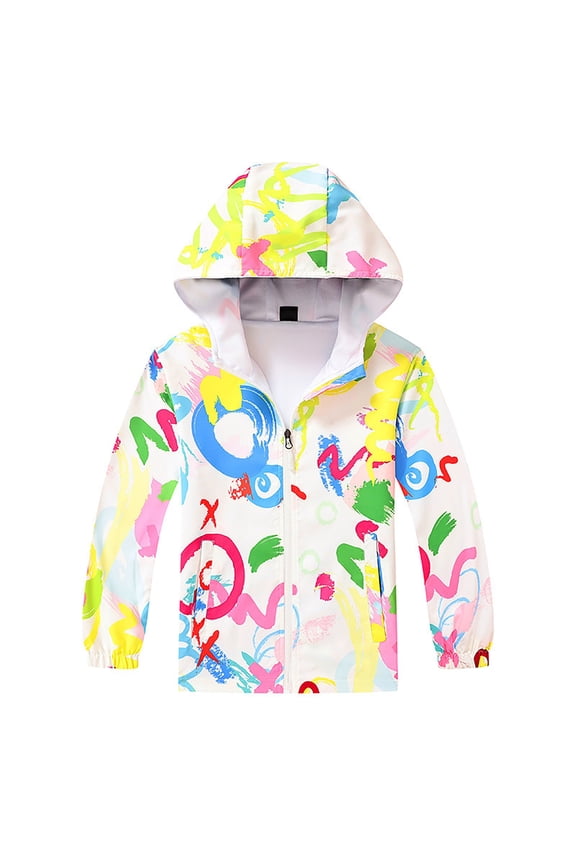 Toddler Girls Spring Windbreaker Jacket Lightweight Hooded Zip-Up Windproof Trench Coat Outerwear for Kids 3-12T Youth Sizes