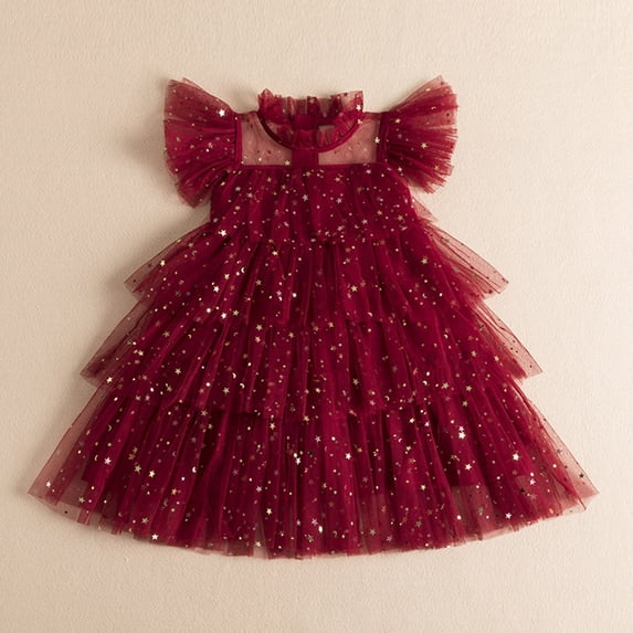 XXWXYD Toddler Girls Star Moon Paillette Princess Dress, Fly Sleeve Ru𝖿fles Par𝗍y Gown for Dance Recital, Sparkly Fai𝗋y Tale Pageant Dress Special Formal Wear