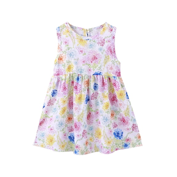 XXWXYD Toddler Girls Summer Dress Sleeveless Cotton Beach 𝖲undress Casual Loose Fit Flared Swing Tank Dress Easy Play Outfit for Kids