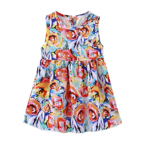 XXWXYD Toddler Girls Summer Dress Sleeveless Cotton Beach 𝖲undress Casual Loose Fit Flared Swing Tank Dress Easy Play Outfit for Kids