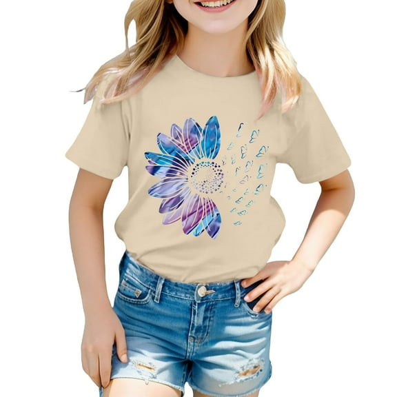 XXWXYD Toddler Girls Sunflower Graphic Cotton Tee - Loose Fit Crew Neck Short Sleeve Summer Top, Soft Breathable Casual Shirt with Cute Floral Design