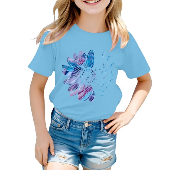 XXWXYD Toddler Girls Sunflower Graphic Cotton Tee - Loose Fit Crew Neck Short Sleeve Summer Top, Soft Breathable Casual Shirt with Cute Floral Design